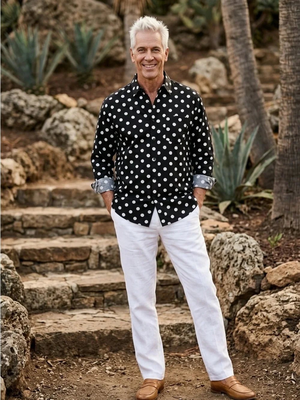 🚘 new 🆕 Men's Black Polka Dot Button-Up Shirt - Classic Style size 18-18.5 34-35